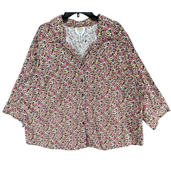 Talbots Stretch Blouse Womens 3XL Multicolor Butterfly Button 3/4 Sleeve Top - Picture 1 of 14
